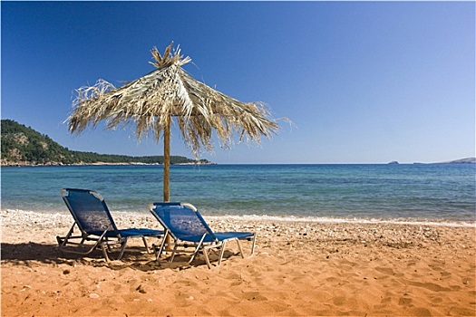 太阳椅,伞,海滩