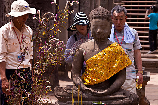 柬埔寨,省,收获,区域,吴哥,佛教寺庙,复杂,信徒,佛像,给,旅游