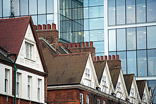 东端,伦敦,老,屋顶,现代,玻璃幕墙,背景