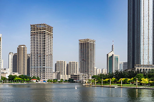 天津海河现代建筑背景