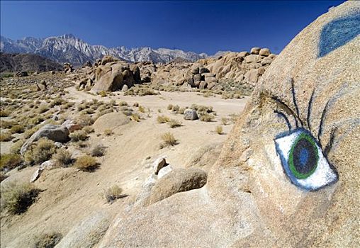 眼,涂绘,砂岩,石头,靠近,顶峰,内华达山脉,加利福尼亚,美国,北美