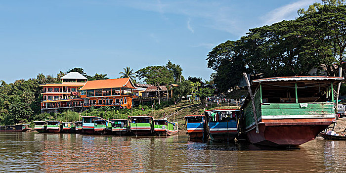 船屋,海岸线,湄公河,老挝