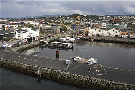航拍,直升机停机坪,码头,特隆赫姆,挪威