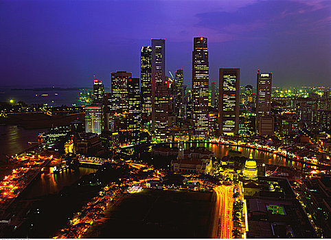 城市天际线,夜晚,新加坡