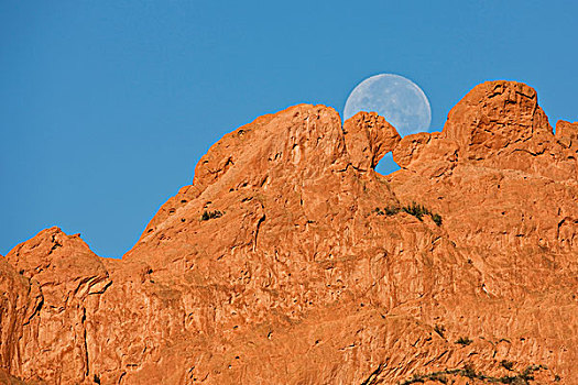 美国,科罗拉多,春天,满月,后面,吻,骆驼,砂岩构造