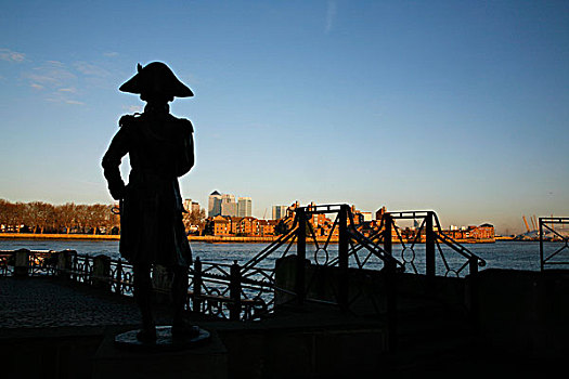 雕塑,格林威治,剪影,泰晤士河,岛,狗,天际线,伦敦,英国