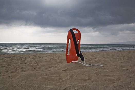 漂浮器具,海滩,sos,书写,沙子,马略卡岛,巴利阿里群岛,西班牙