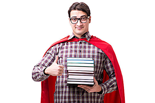 超级英雄,学生,书本,隔绝,白色背景