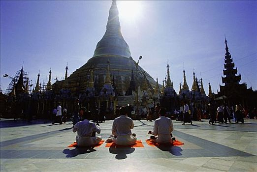 缅甸,仰光,剪影,祈祷,大金塔