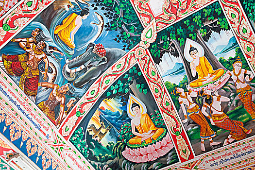 老挝,万象,塔銮寺,崇拜,壁画,生活,佛
