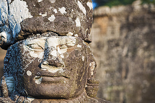 柬埔寨,收获,吴哥窟,古老,风化,雕塑,南门