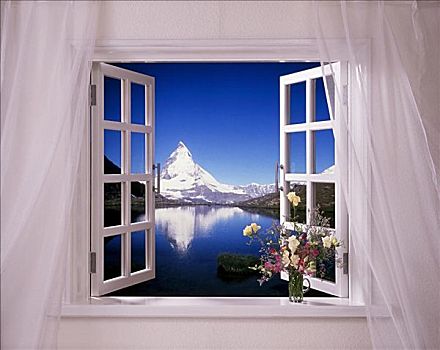 山峰,窗户,房子