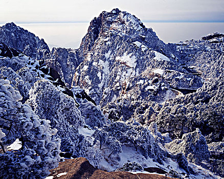 安徽,黄山,景区,雪,人字瀑布