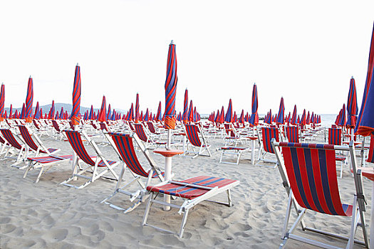 沙滩椅,伞,海湾,格罗塞托,托斯卡纳,意大利
