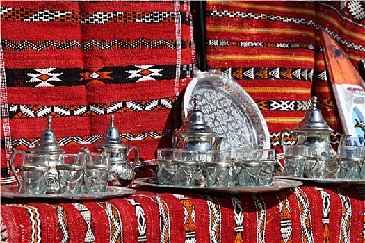传统茶,服务,地毯,出售,拉巴特,摩洛哥
