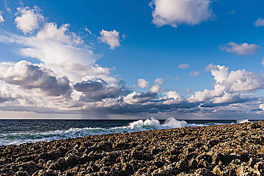 岩石,海滩,落日,云,玩,冬天,希腊