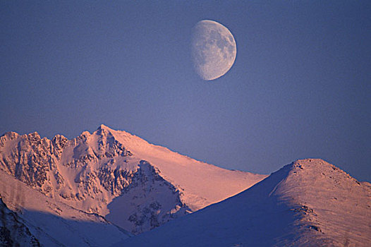 阿拉斯加,安克里奇,满月,后面,楚加奇山,山脉