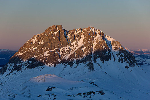 大,日落,冬天,阿尔卑斯山,提洛尔,奥地利