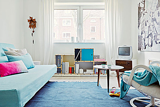 活力,室内,蓝色,散落,垫子,沙发,床,布谷鸟,钟表,精美,品牌家居