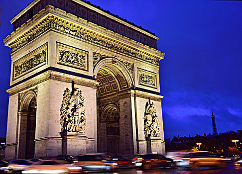 光亮,拱形,交通,夜晚,地点,戴高乐,巴黎,法兰西岛,法国,欧洲