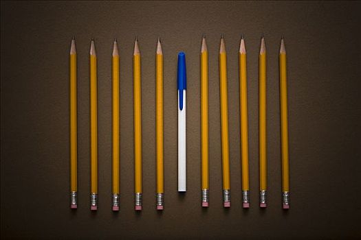 一个,笔,许多,铅笔