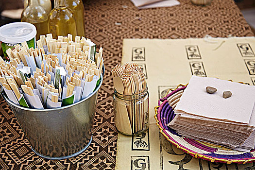 筷子,木质,叉子,餐巾,快餐,店