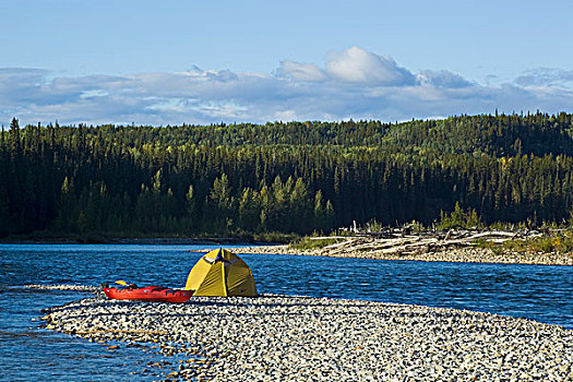 帐蓬,露营,漂流,海岬,砾石,育空地区,加拿大