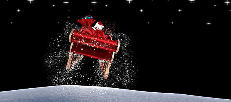合成效果,图像,圣诞老人,飞,雪撬,雪景,夜空