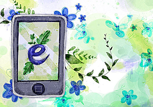 手机,象征,植物,背景