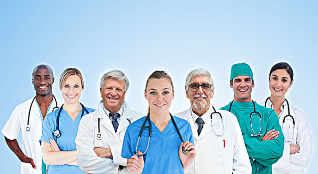 医疗组,列队,蓝色背景,背景,微笑