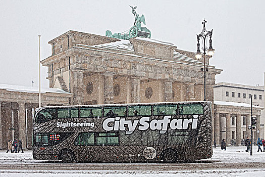 勃兰登堡门,观光车,雪,冬天,低,雏菊,柏林,德国,欧洲