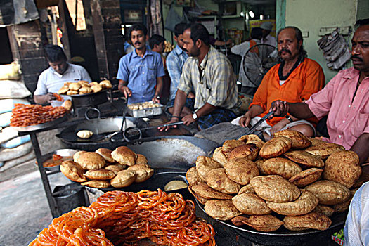 制作,印度,油炸,食物,面包,正面,咖啡,瓦拉纳西,文化,恒河,宗教,首都