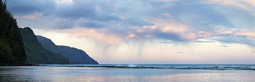 夏威夷,考艾岛,纳帕利海岸,小,暴风雨,上方,海洋,黄昏
