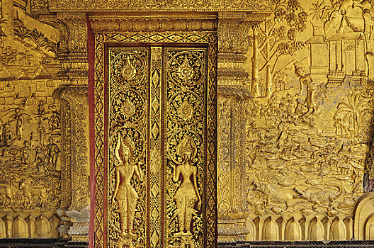 建筑细节,寺院,皮质带,琅勃拉邦,老挝