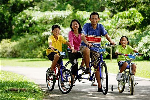 家庭,公园,骑,自行车,看镜头