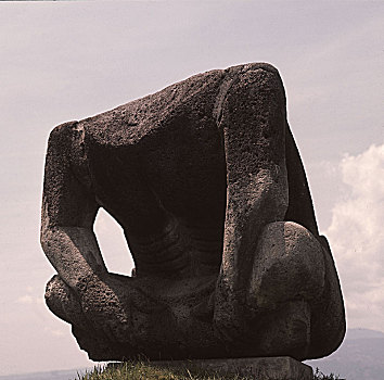 巨大,坐,石头,雕塑,头部