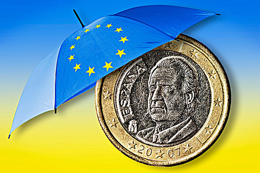 西班牙,1欧元硬币,欧盟,救助,伞,象征