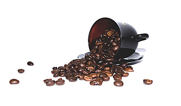 咖啡豆,散开,白色背景,背景,褐色,咖啡杯
