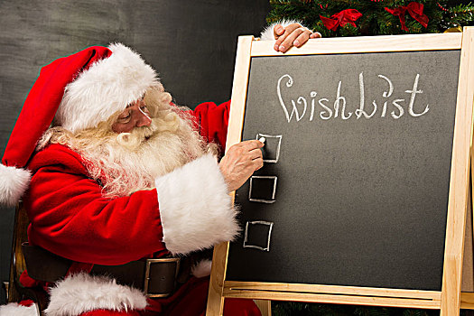 圣诞老人,坐,靠近,黑板,标识,留白,文字