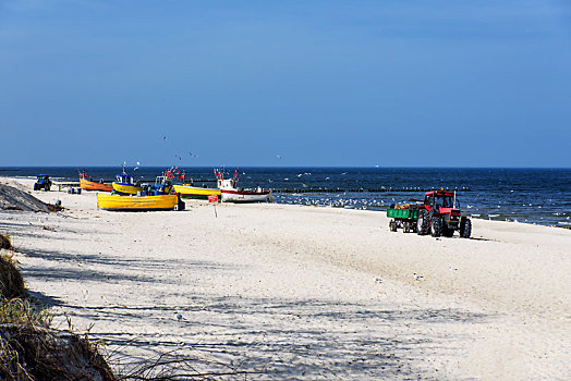 拖拉机,海滩,渔船,波罗的海,海洋,沙丘,捕鱼