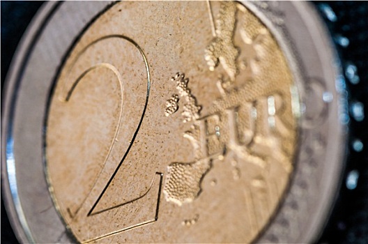 两个,欧元硬币,特写
