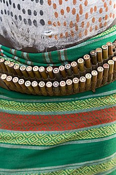 部落男人,穿,子弹,奥莫低谷,埃塞俄比亚