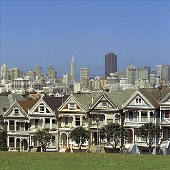 房子,正面,天际线,旧金山,加利福尼亚,美国,北美