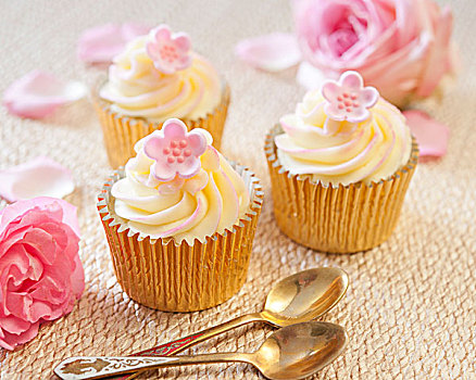 香草,杯形蛋糕,粉色,软糖,花
