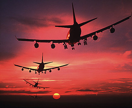 日落,飞机,波音747