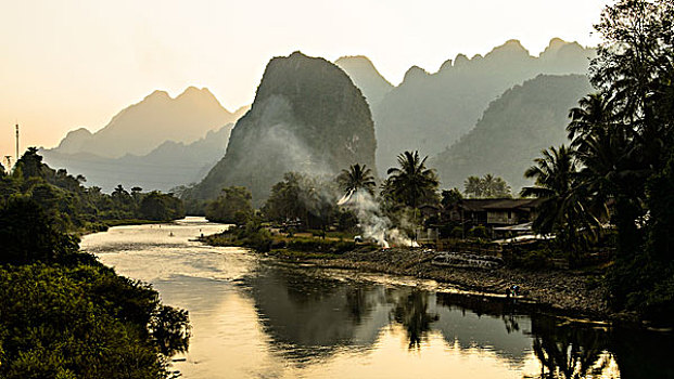 老挝,万荣,河,场景,大幅,尺寸