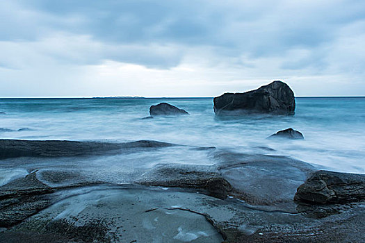 海浪,石头,海洋,罗弗敦群岛,挪威,欧洲