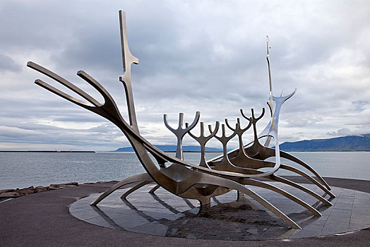 雕塑,维京,船,钢铁,艺术家,雷克雅未克,冰岛,欧洲