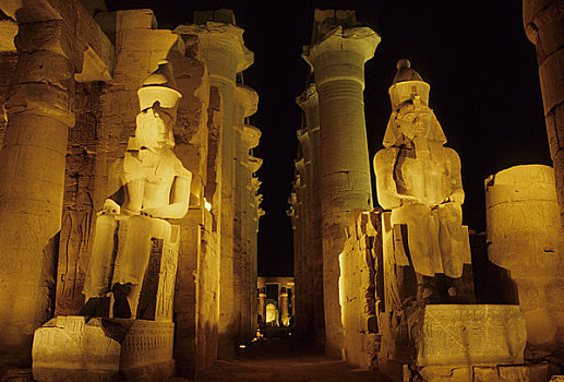 埃及,路克索神庙,卢克索神庙,光亮,夜晚