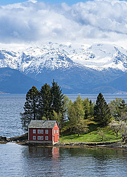 特色,红房,岛屿,靠近,霍达兰,挪威